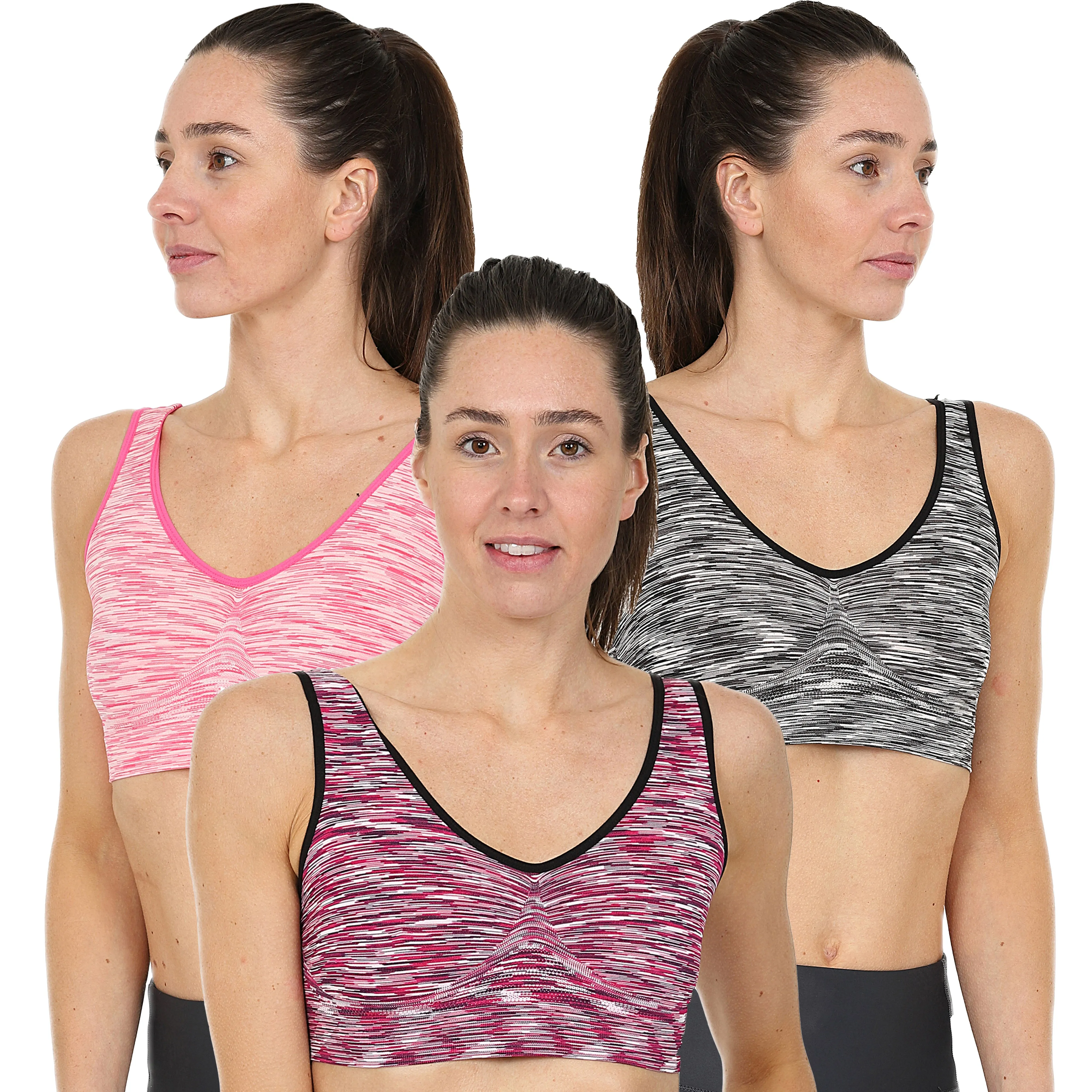3 Pack Comfort Marl Seamless Bras - Navy / Aqua / Grey