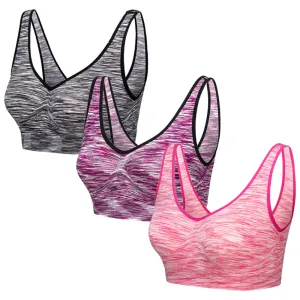 3 Pack Comfort Marl Seamless Bras - Navy / Aqua / Grey