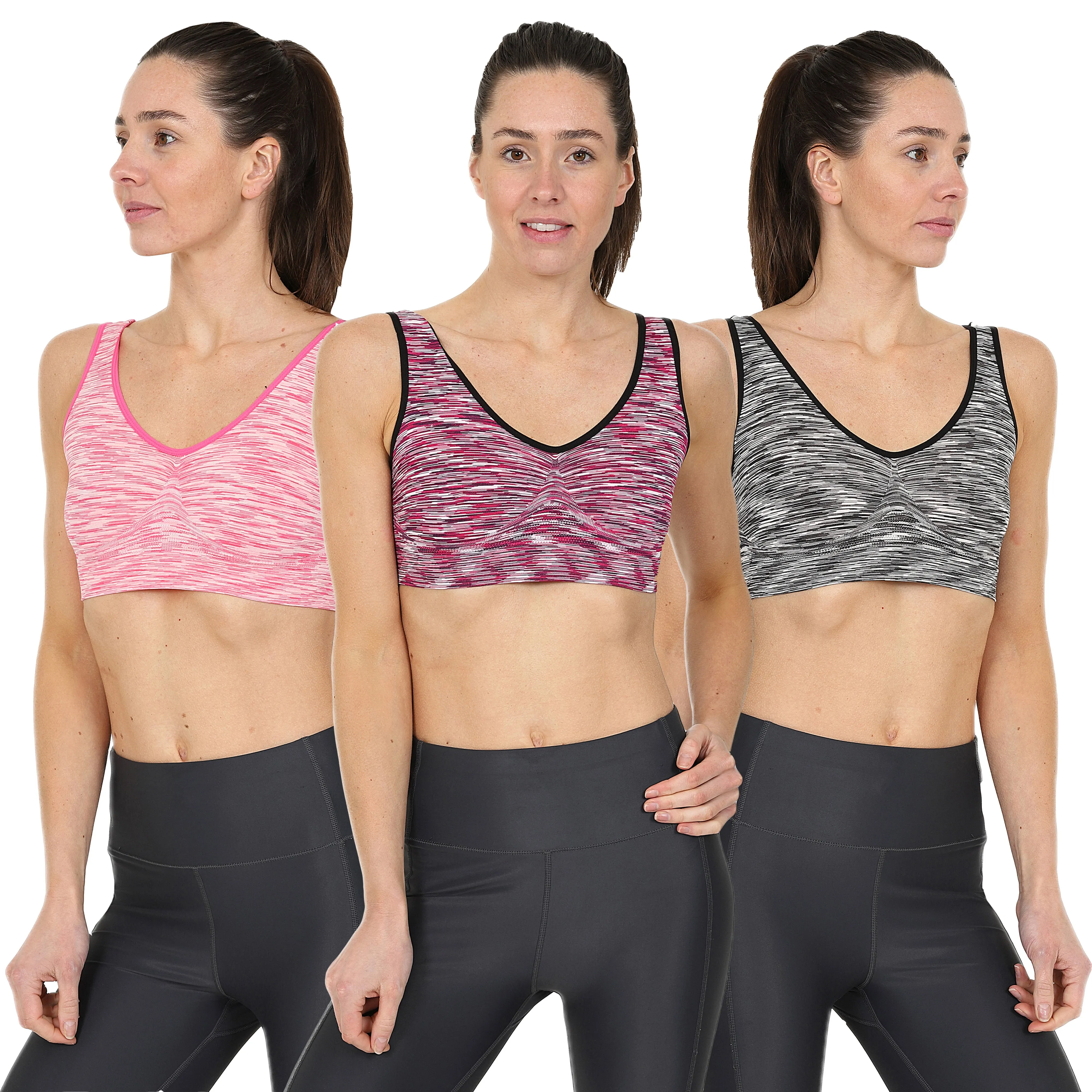 3 Pack Comfort Marl Seamless Bras - Navy / Aqua / Grey
