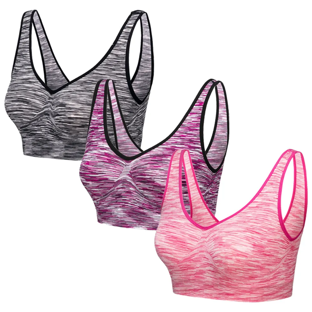 3 Pack Comfort Marl Seamless Bras - Navy / Aqua / Grey