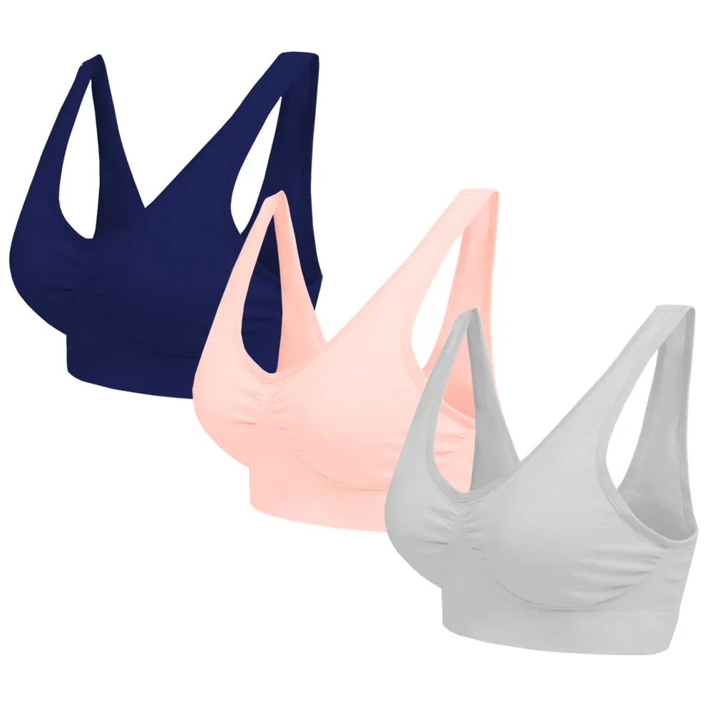 3 Pack Seamless Comfort Bra - Purple / Ruby / Blue