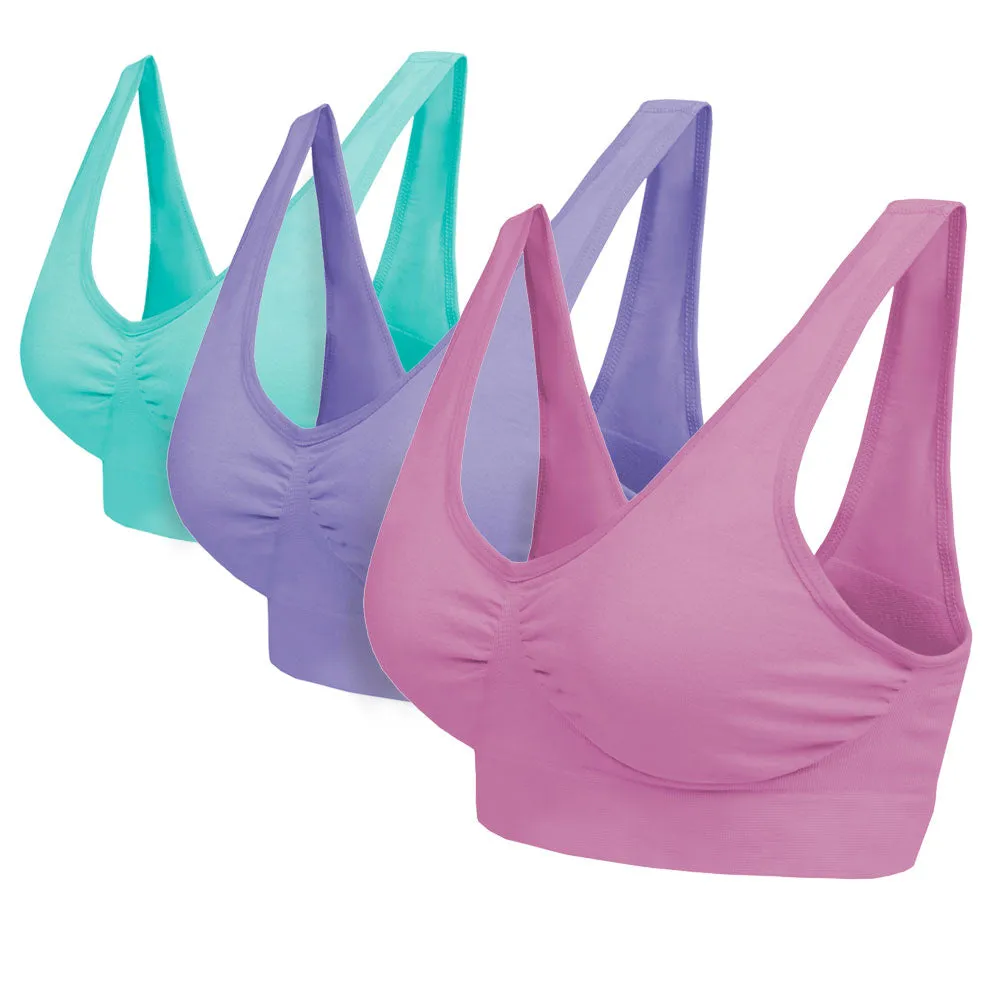 3 Pack Seamless Comfort Bra - Purple / Ruby / Blue