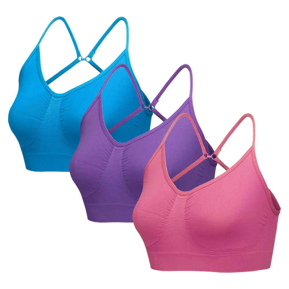 3 Pack Seamless Multi Fasten Comfort Bra - Aqua / Pink / Lilac