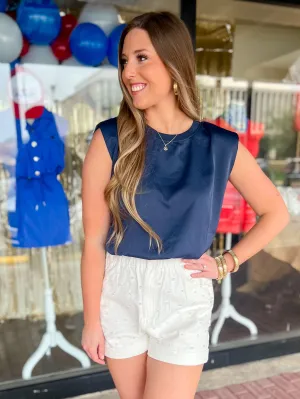Annalise Bubble Muscle Tank-Navy
