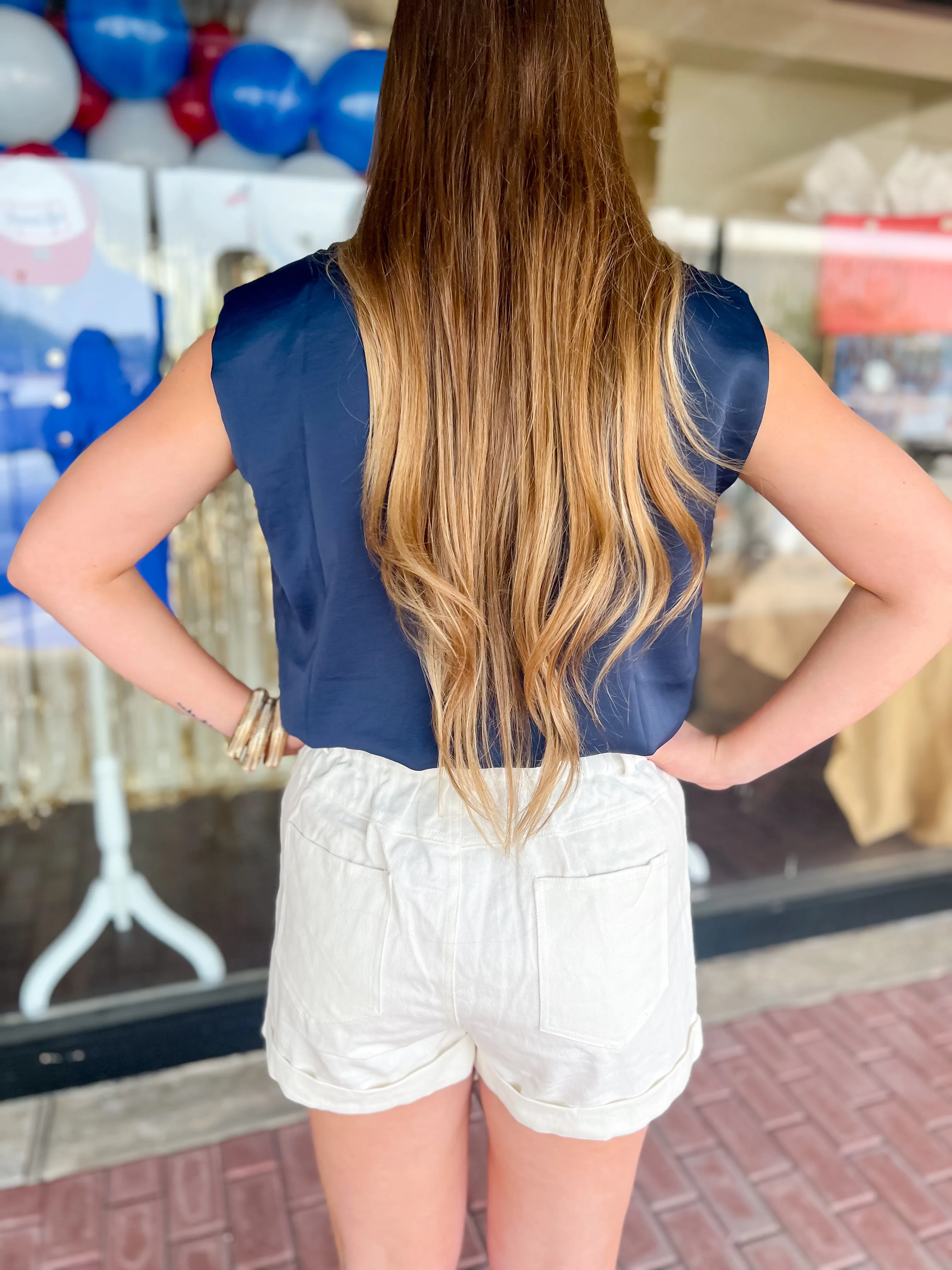 Annalise Bubble Muscle Tank-Navy