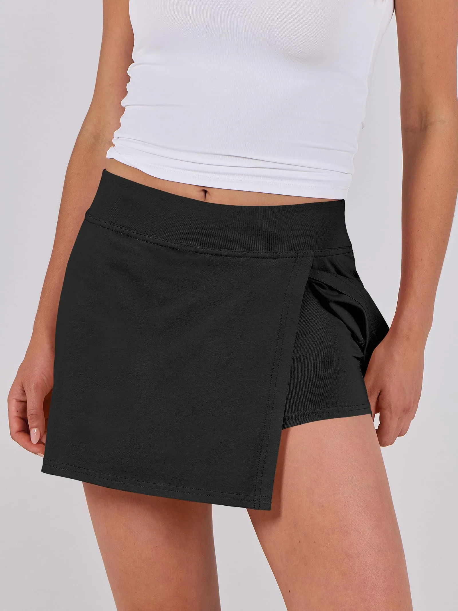 ANRABESS Women's 2024 Summer Mini Skirt Tennis Athletic Inner Shorts Side Slit Workout Golf Bodycon Casual Skorts Clothes Black