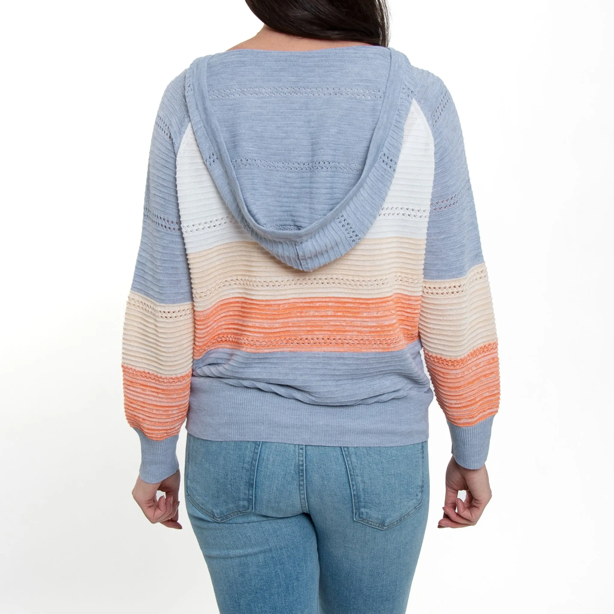Avalon Crochet Color Block Hooded Pullover