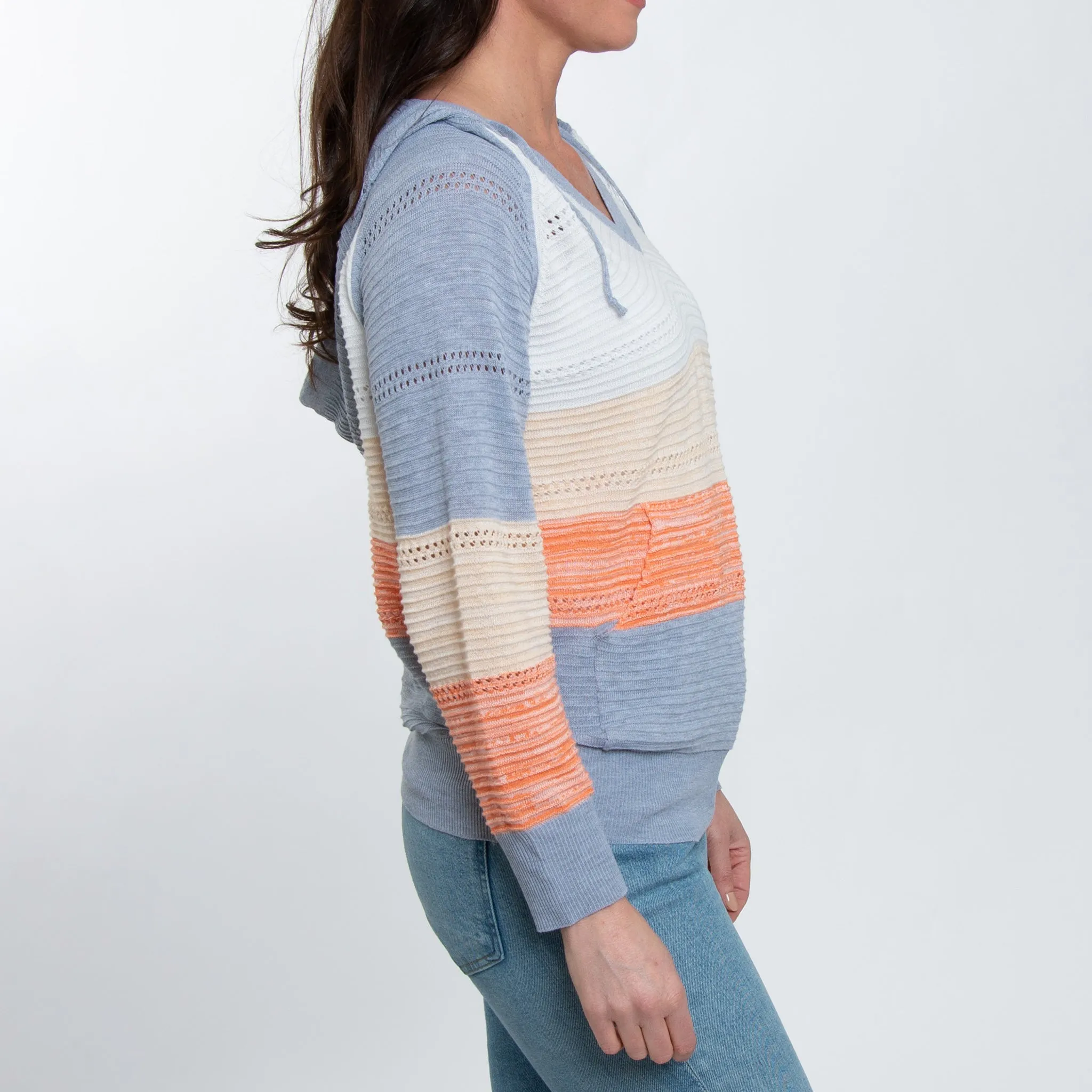 Avalon Crochet Color Block Hooded Pullover