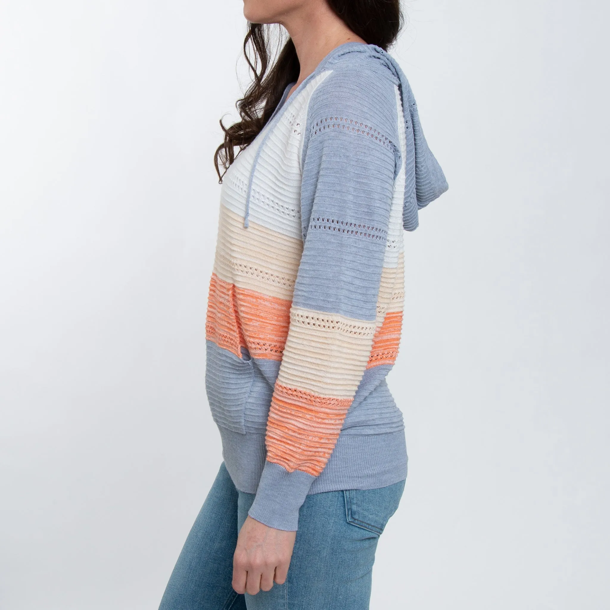 Avalon Crochet Color Block Hooded Pullover