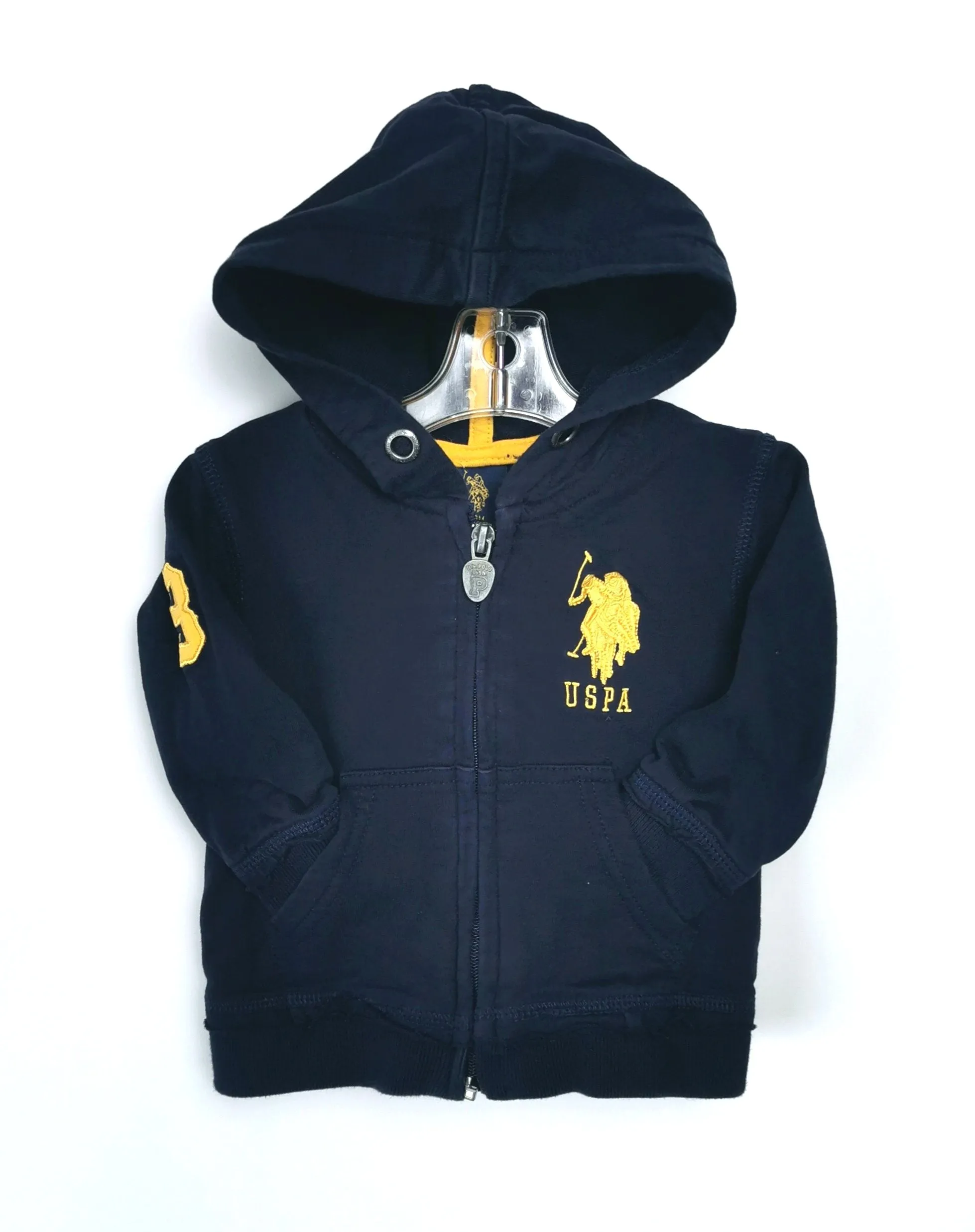 BABY BOY SIZE 6/9 MONTHS - RALPH LAUREN, Navy Blue Zippered Hoodie (ZIPPER DEFECTIVE) EUC B30