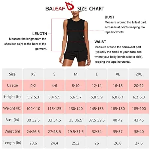 BALEAF Women's Workout Tank Tops Sleeveless Running Shirts Activewear Gym Tops Black Size