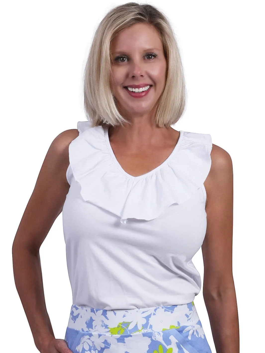 Baylor Ruffle Sleeveless Top White