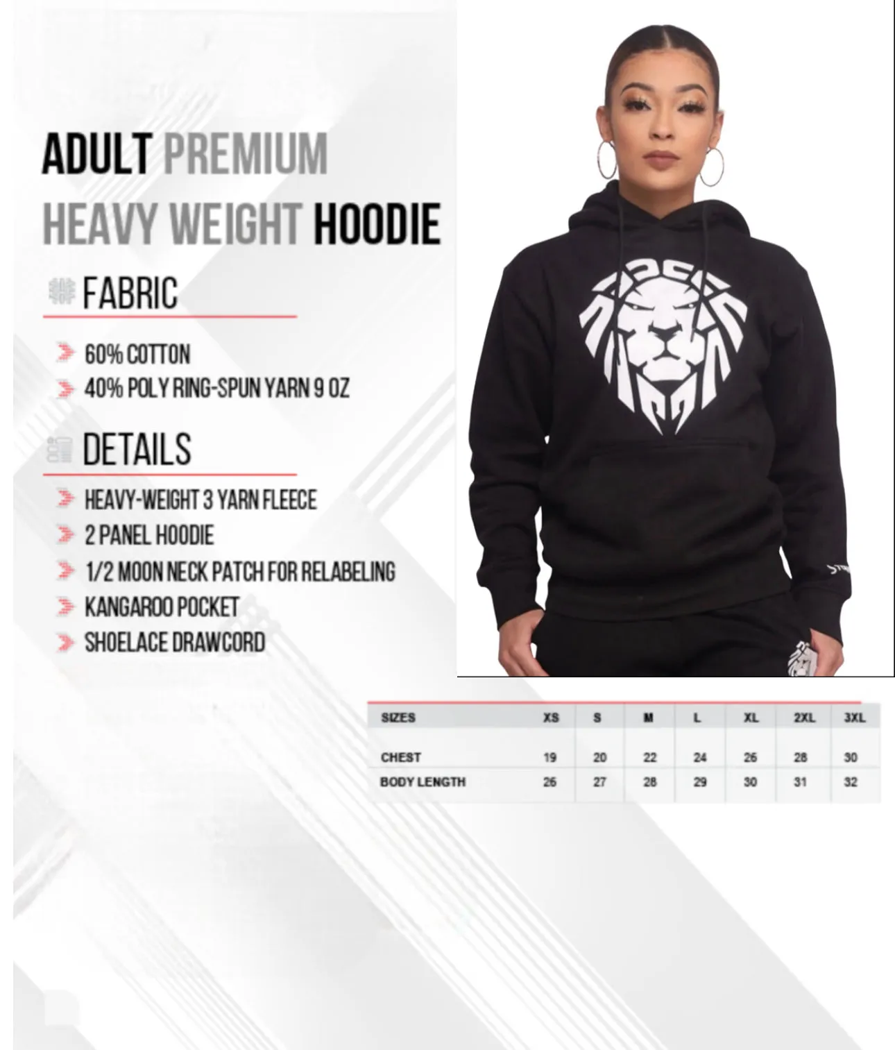 BLACK/WHITE LION CLASSIC HOODIE