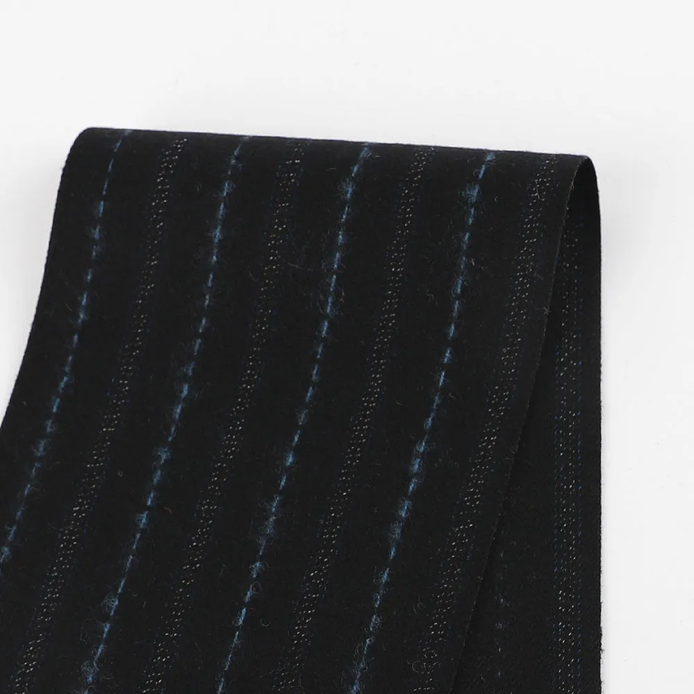 Blue Pinstripe Brushed Wool / Poly Suiting - Black