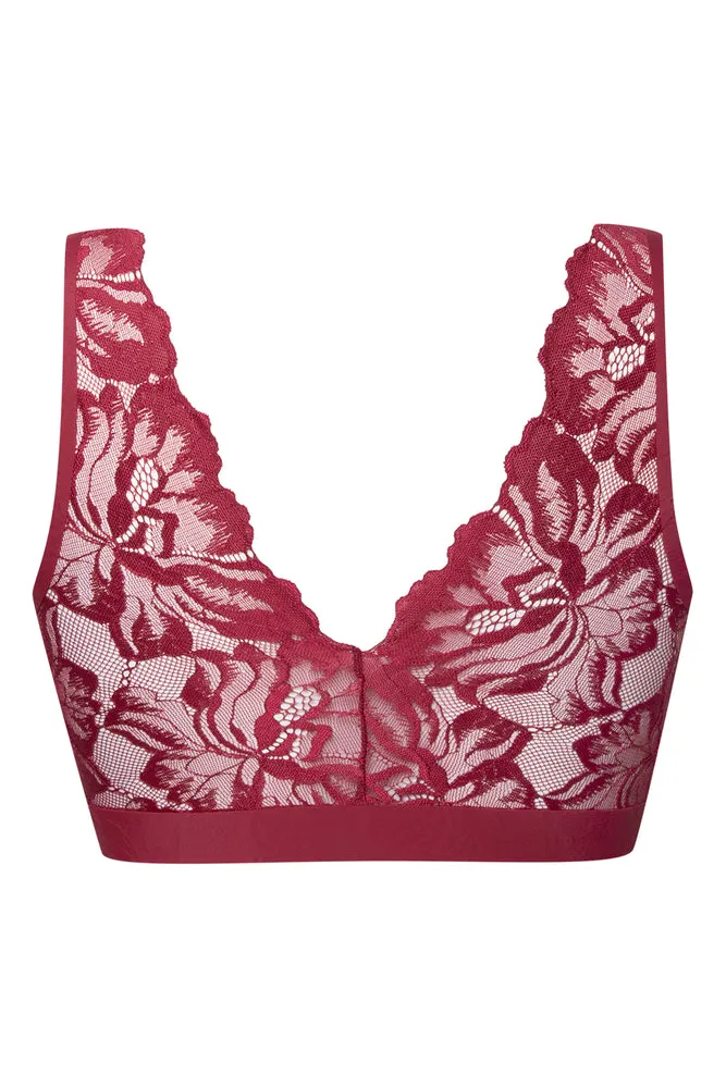 Bonded Lace Back Crop Top Burgundy