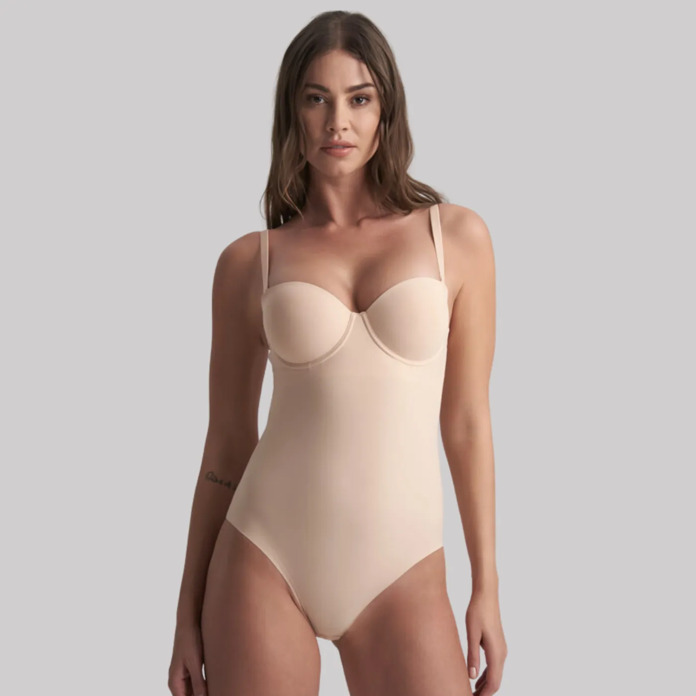 Bye Bra Padded Wired Sculpting Bodysuit With Detachable Straps | Beige