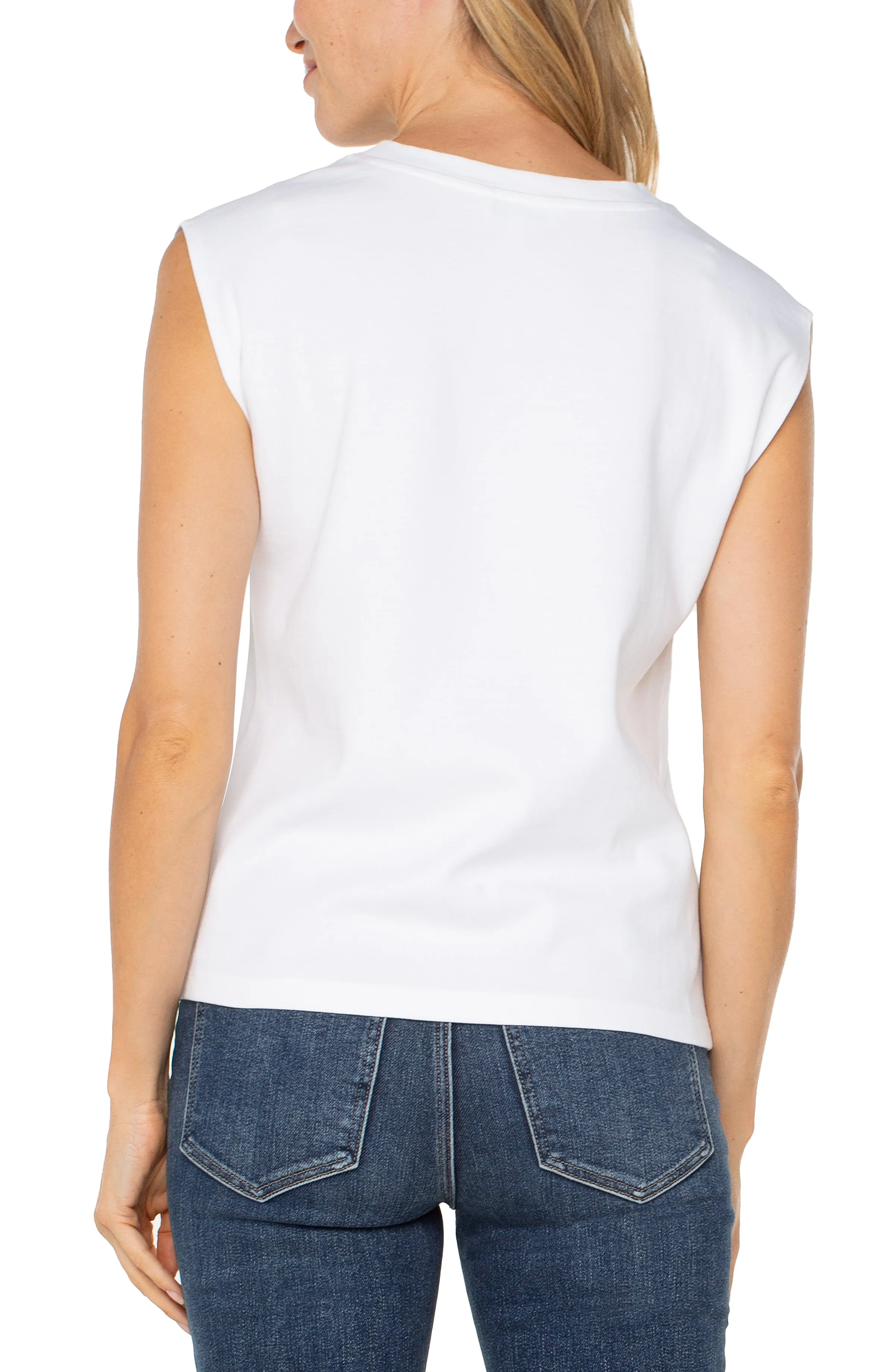 Cap Sleeve V-neck Top With Embroidery | White