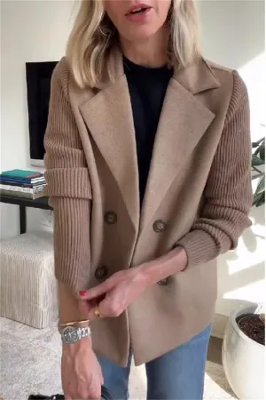 Caramel Knit – Patchwork Sleeve Casual Coat