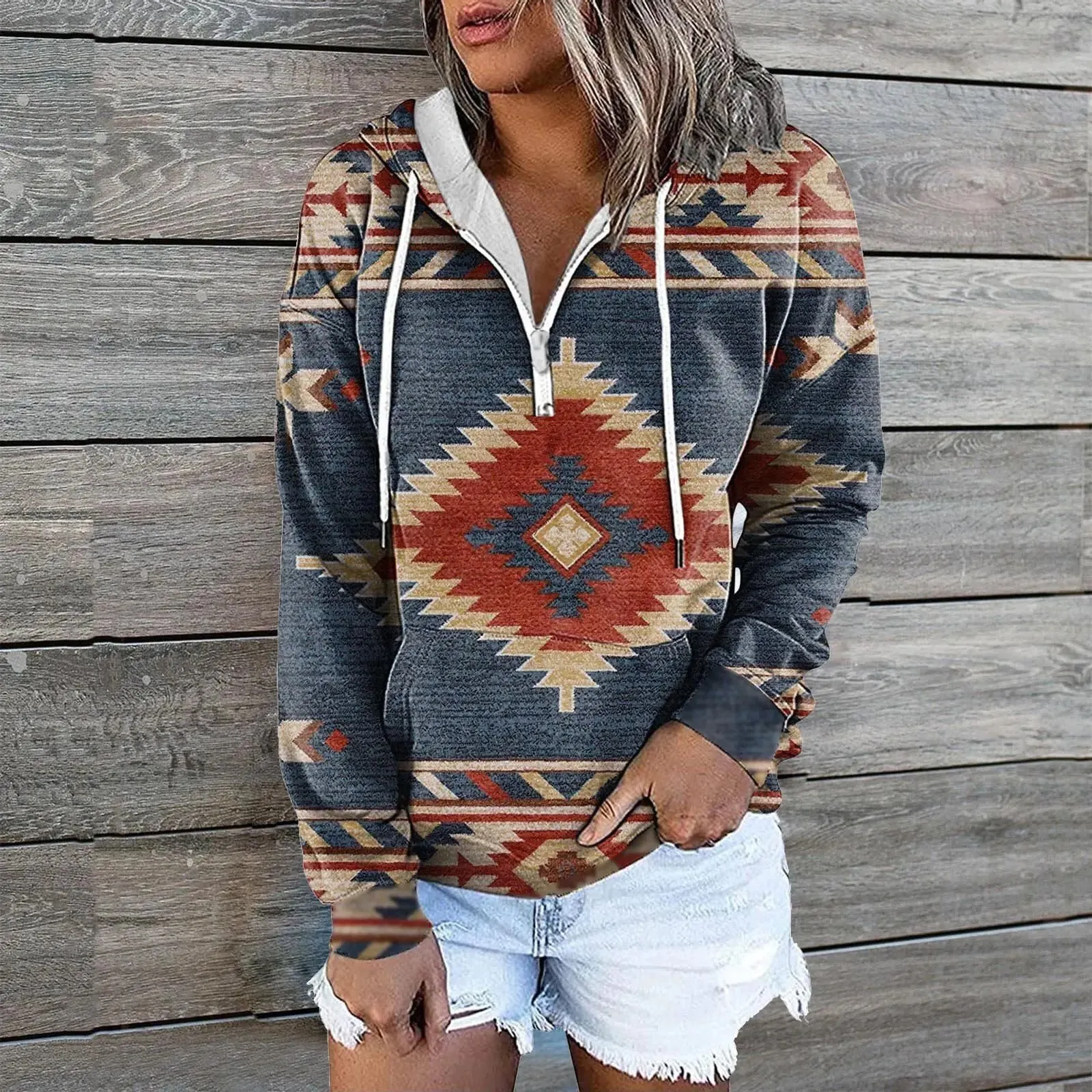 Casual Hoodie with Zip Pocket for Women