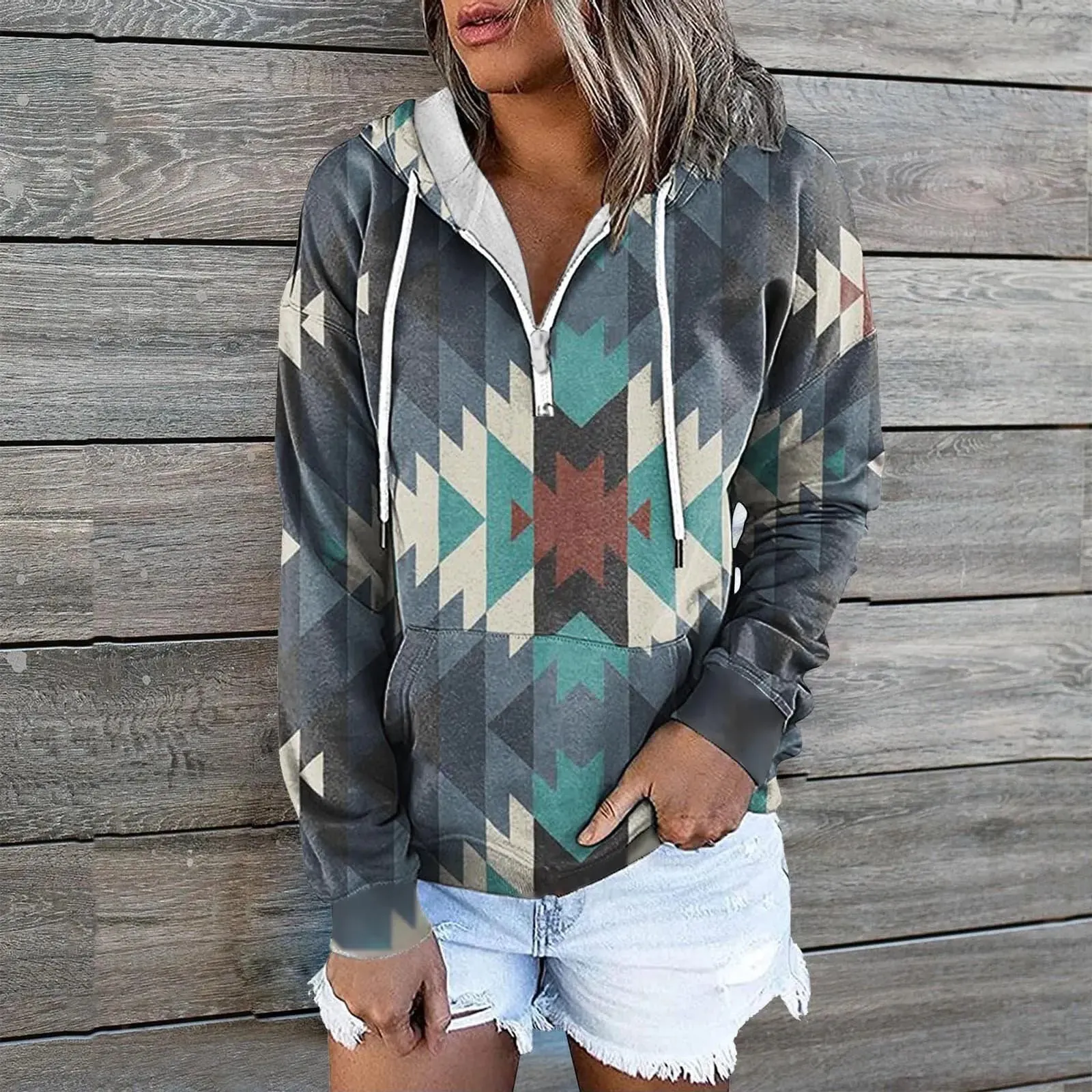 Casual Hoodie with Zip Pocket for Women
