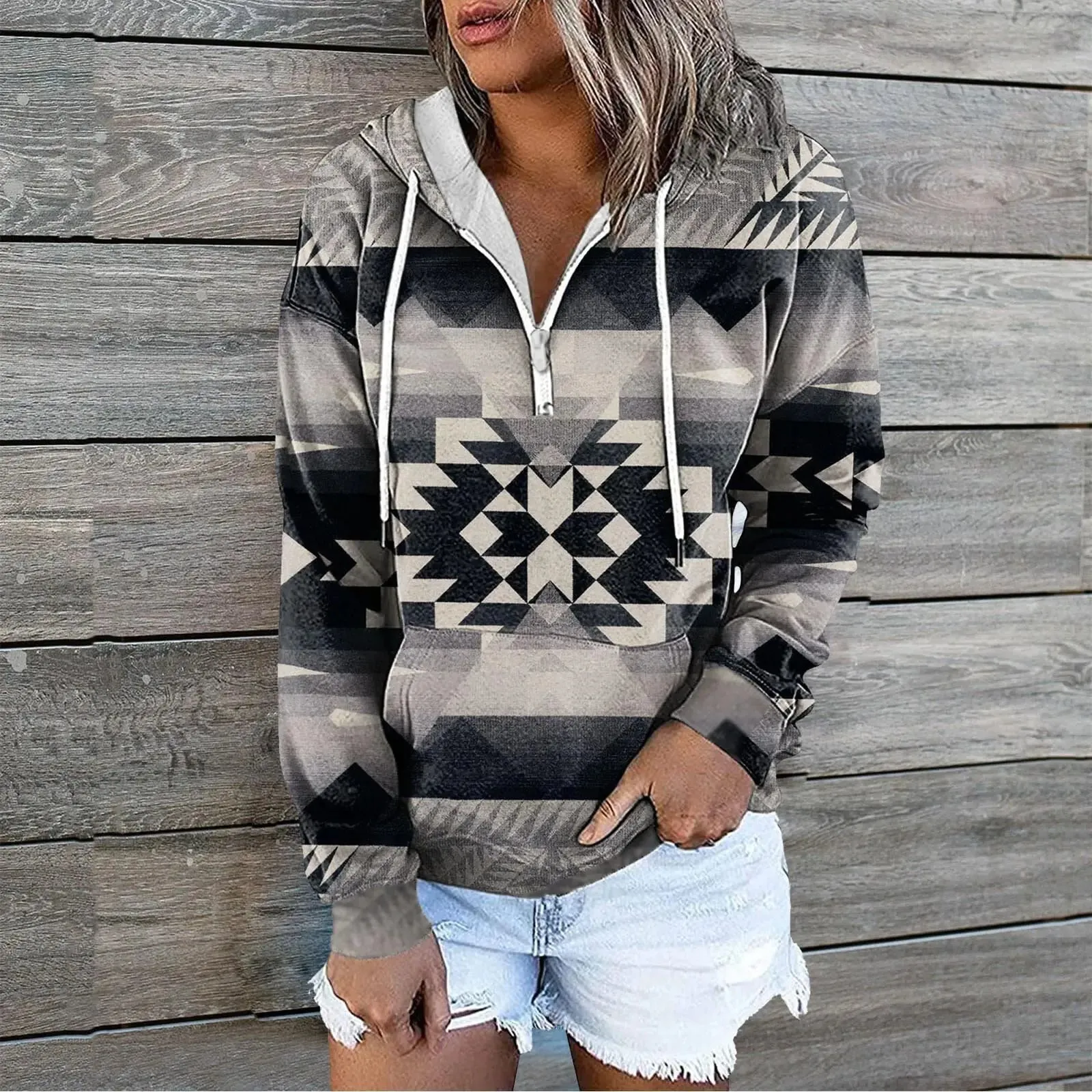 Casual Hoodie with Zip Pocket for Women