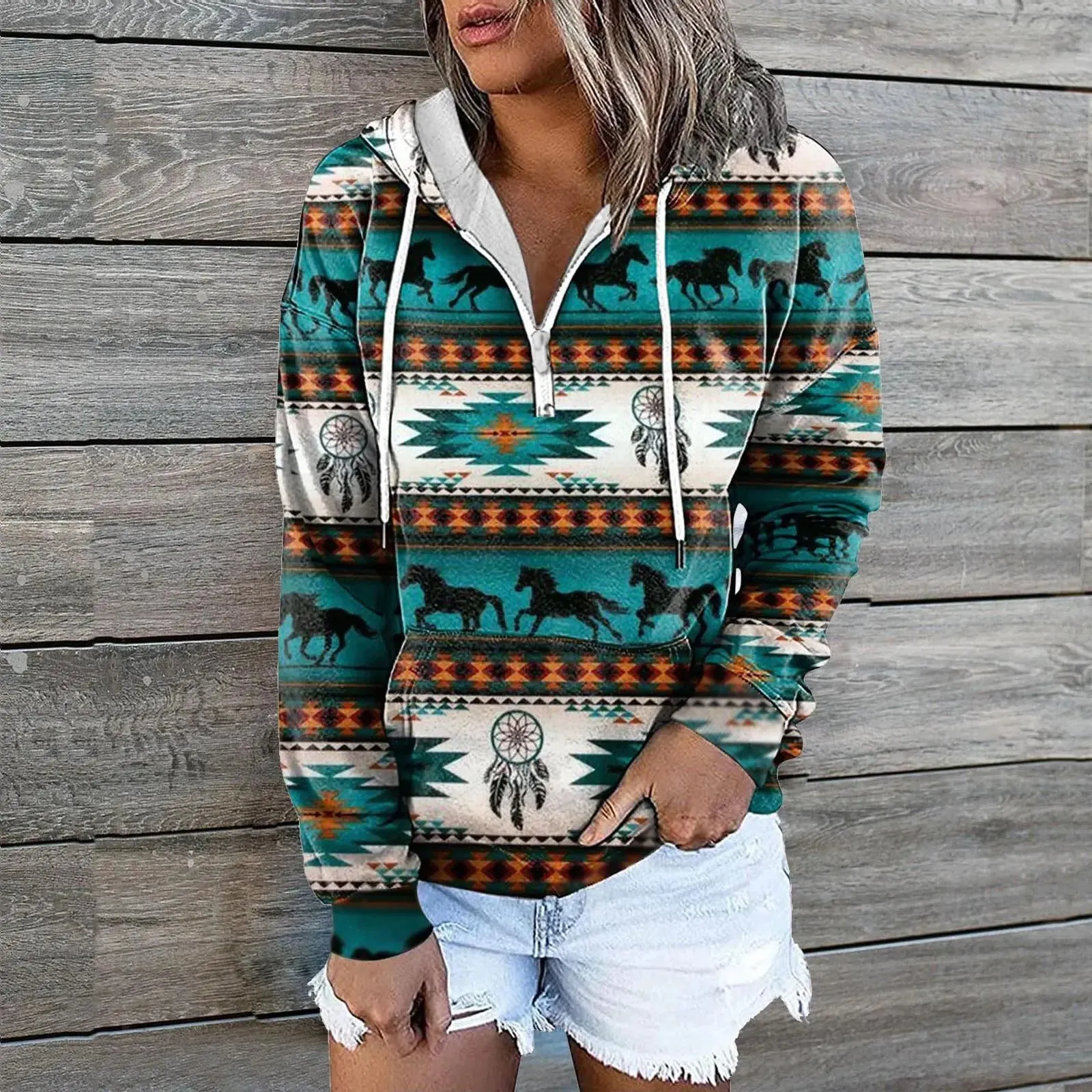 Casual Hoodie with Zip Pocket for Women