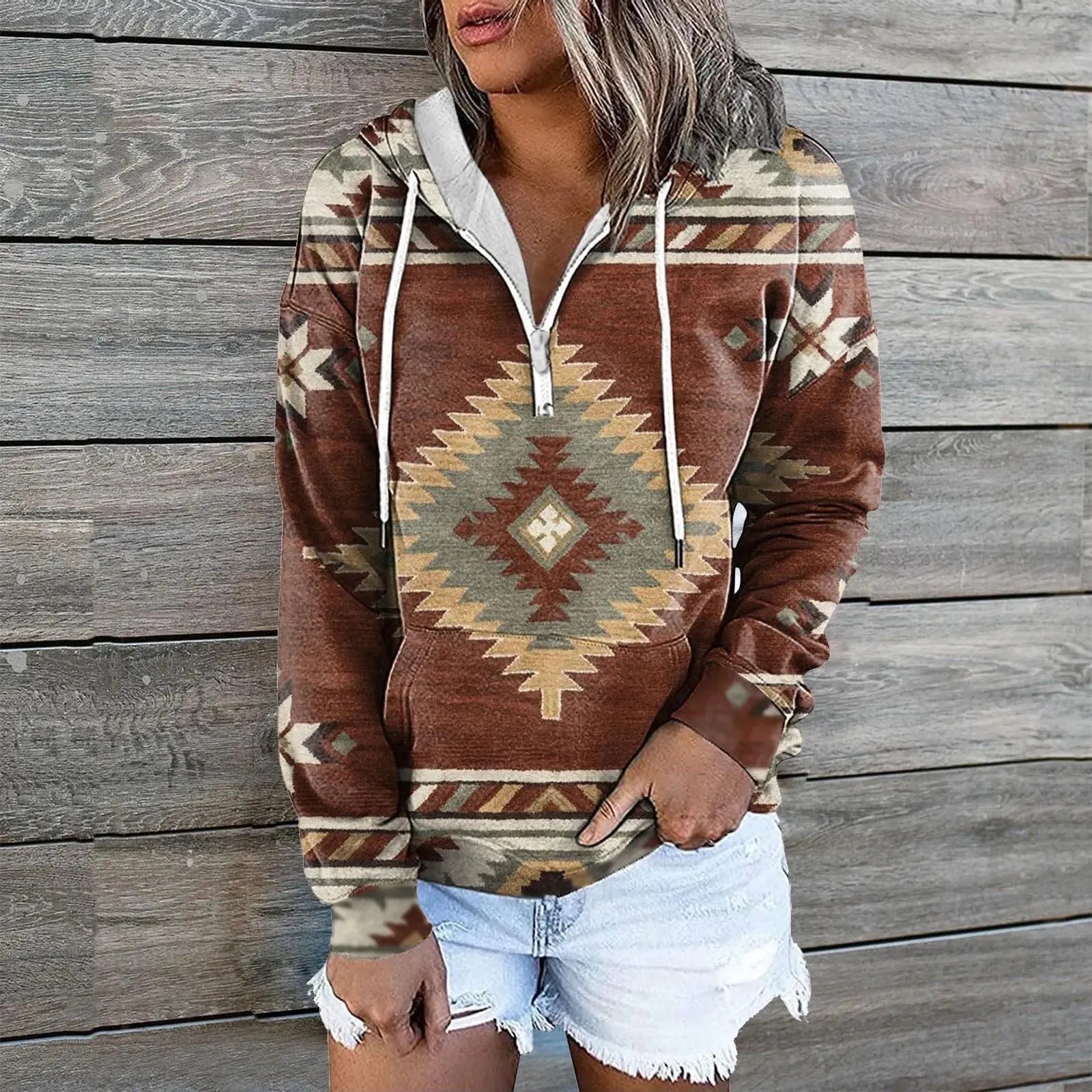 Casual Hoodie with Zip Pocket for Women