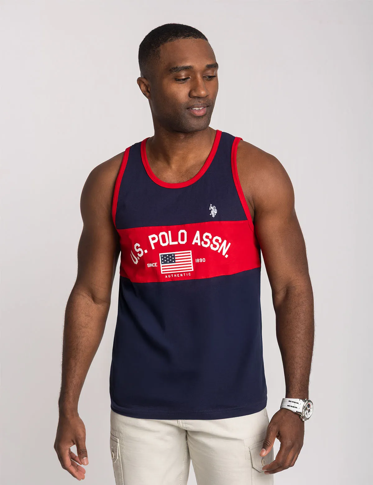 COLOR BLOCK FLAG MUSCLE TANK