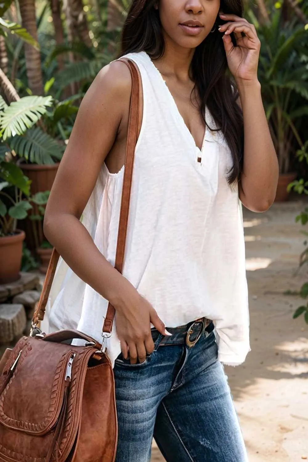 comfort sleeveless v neck tank top in solid colors