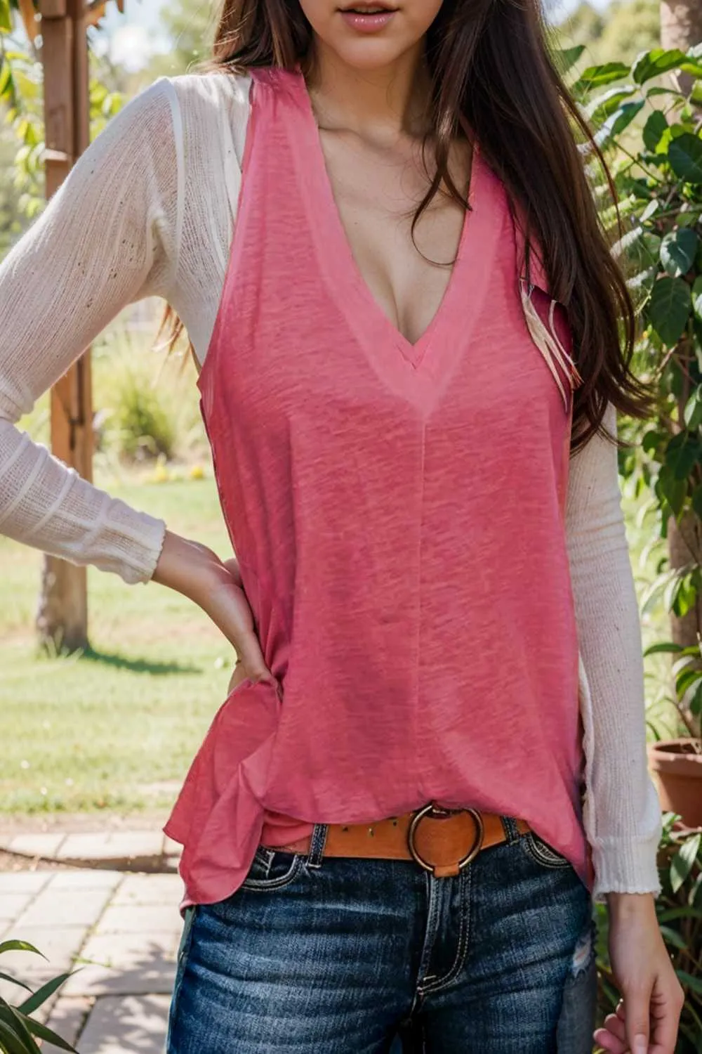 comfort sleeveless v neck tank top in solid colors