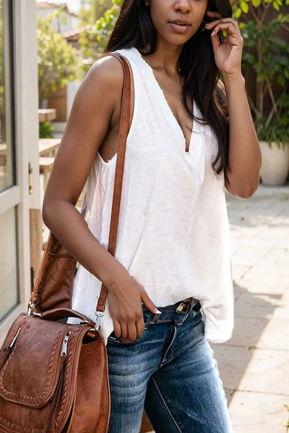 comfort sleeveless v neck tank top in solid colors