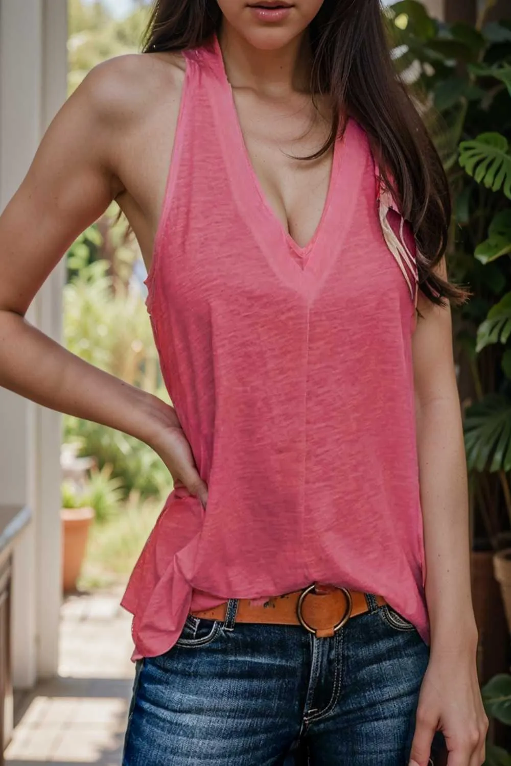 comfort sleeveless v neck tank top in solid colors