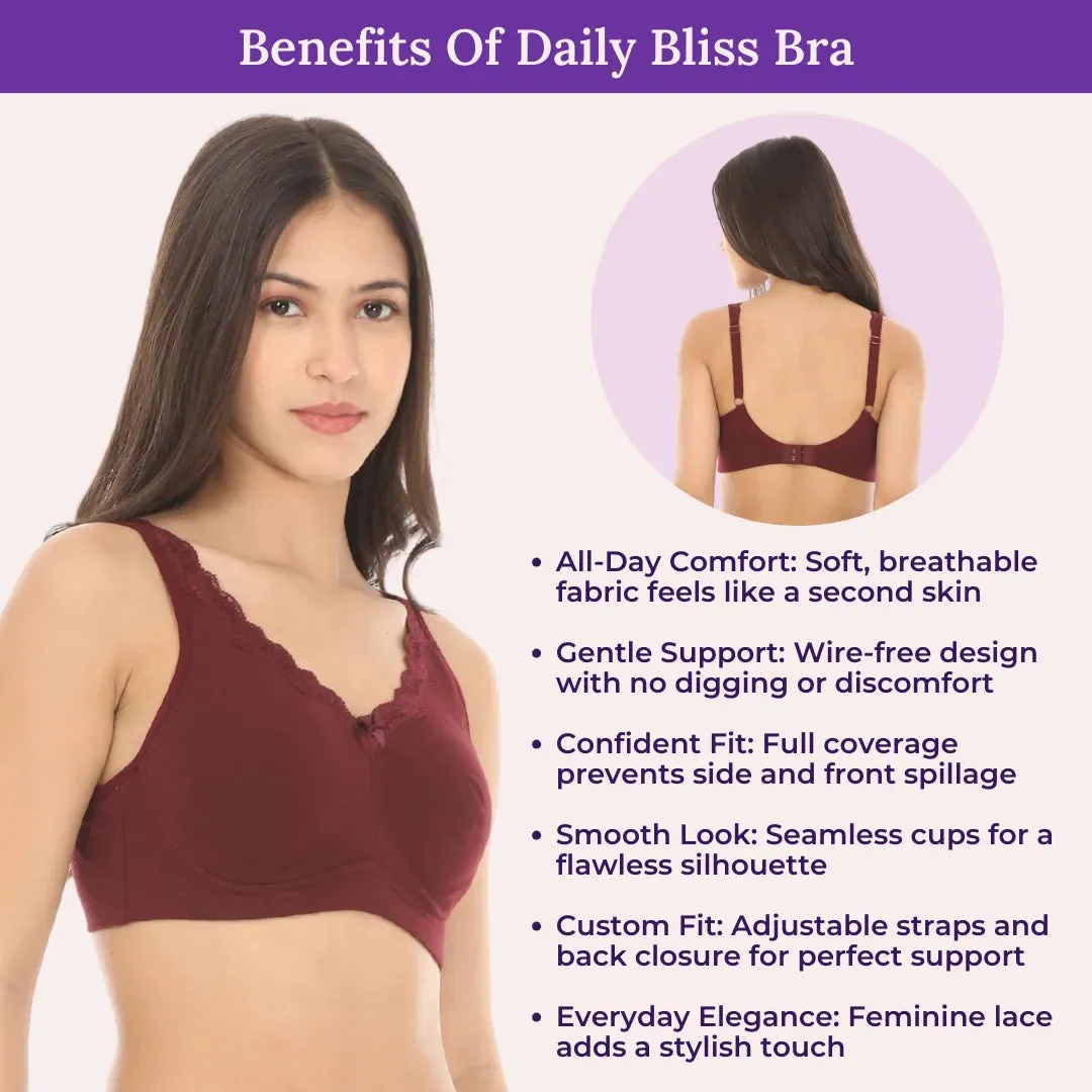 Cotton Bra | Lace Detailing | Full Coverage | Wire-Free & Non-Padded | Seamless Cups | No Centre Panel | Hidden Side Panels | 2 Pack