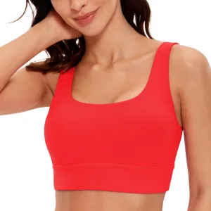 CRZ YOGA Butterluxe Womens U Back Sports Bra - Scoop Neck Padded Low Impact Yoga Clothes Workout Crop Top with Built in Pads Deep Red