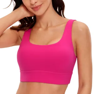 CRZ YOGA Butterluxe Womens U Back Sports Bra - Scoop Neck Padded Low Impact Yoga Clothes Workout Crop Top with Built in Pads Granita Pink