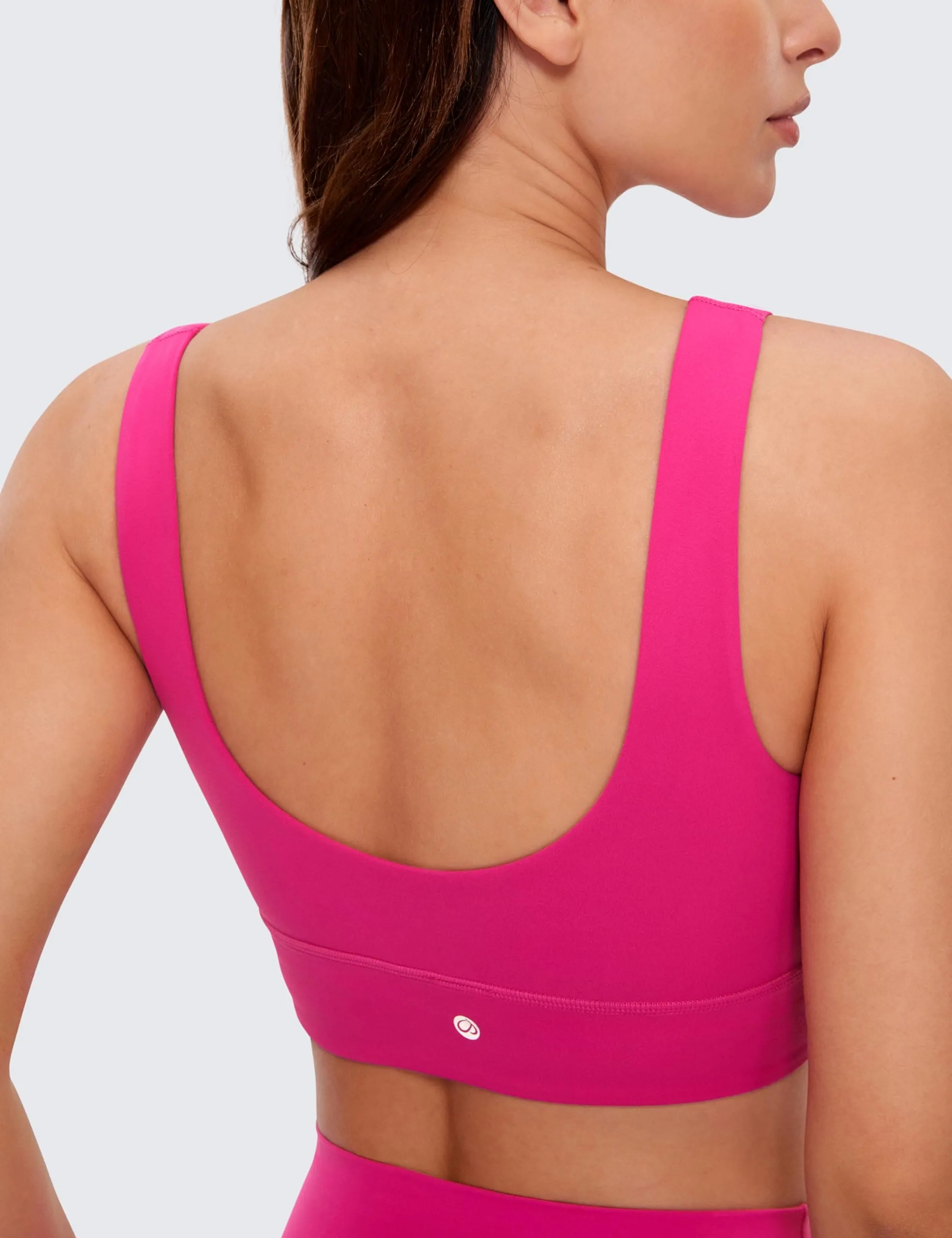CRZ YOGA Butterluxe Womens U Back Sports Bra - Scoop Neck Padded Low Impact Yoga Clothes Workout Crop Top with Built in Pads Granita Pink