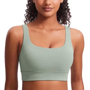 CRZ YOGA Butterluxe Womens U Back Sports Bra - Scoop Neck Padded Low Impact Yoga Clothes Workout Crop Top with Built in Pads Green Palm Court