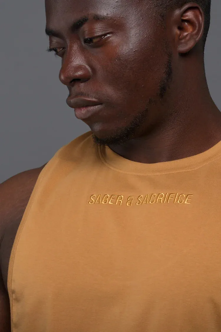 D002. Embroidered Muscle Tee -Dark Beige