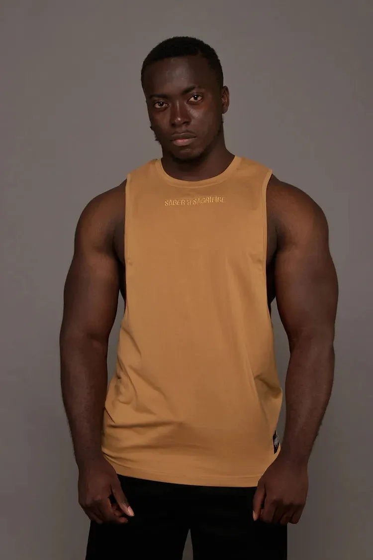 D002. Embroidered Muscle Tee -Dark Beige