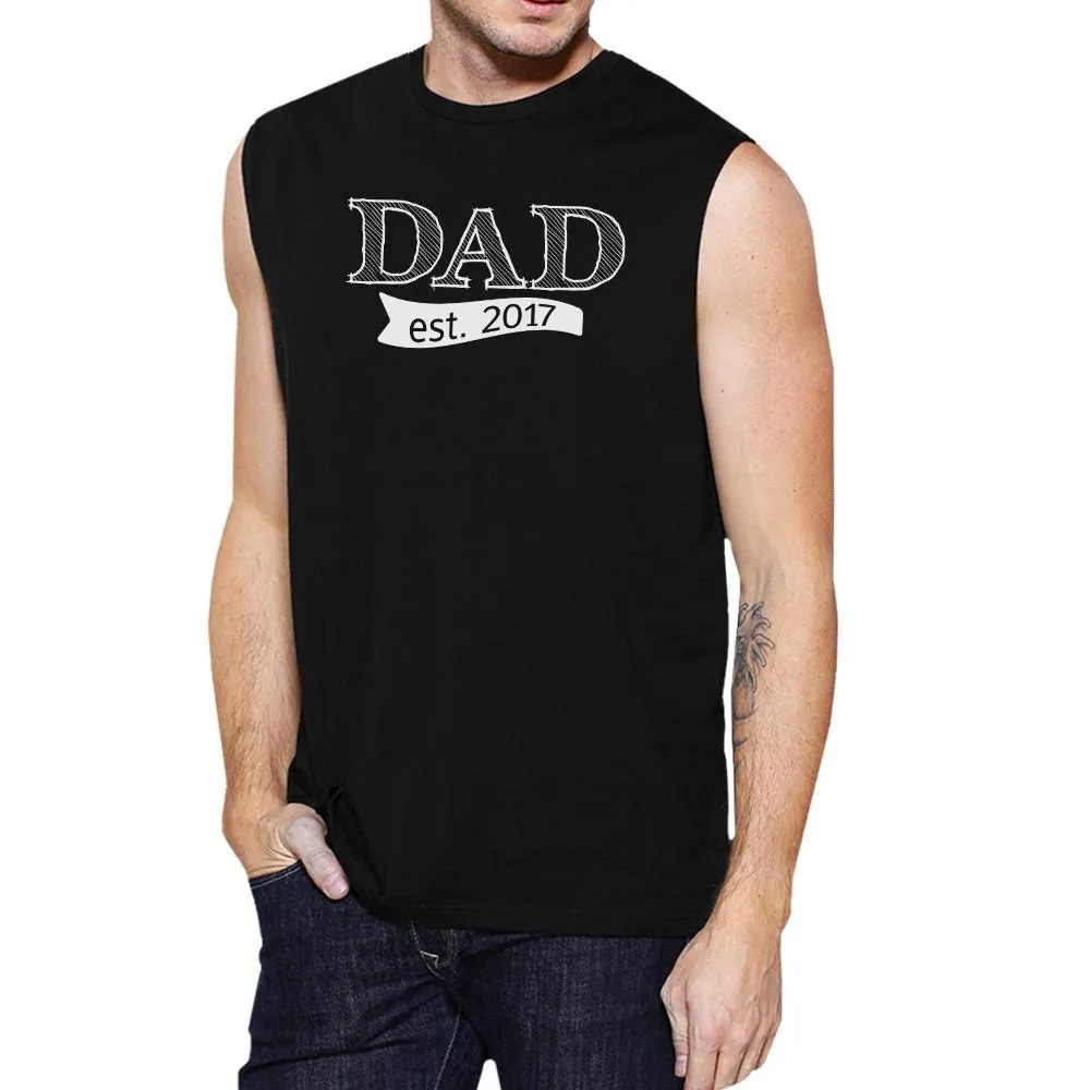 Dad Est 2017 Mens Black Graphic Muscle Top Unique