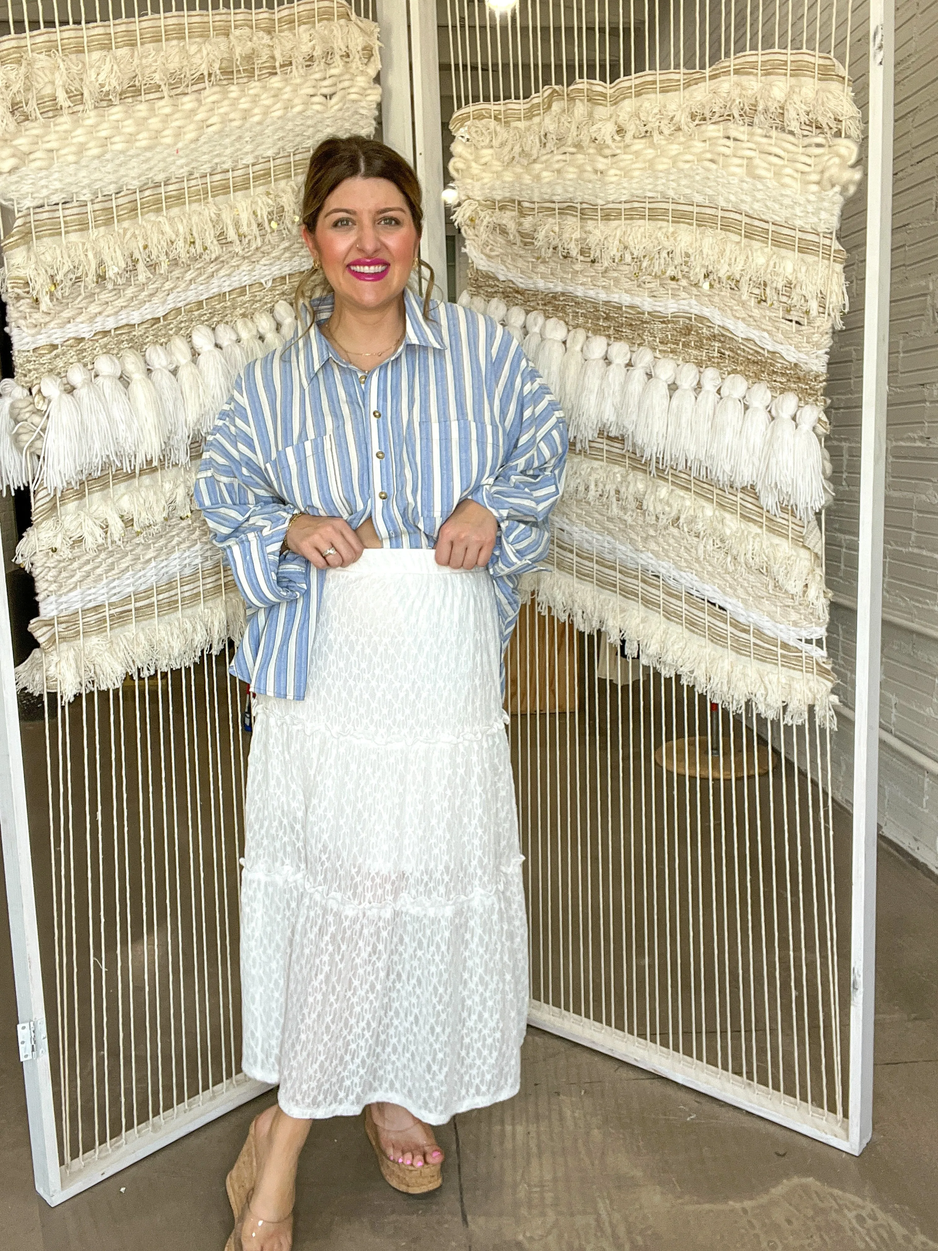 Dainty Blue Stripe Dolman Button Up