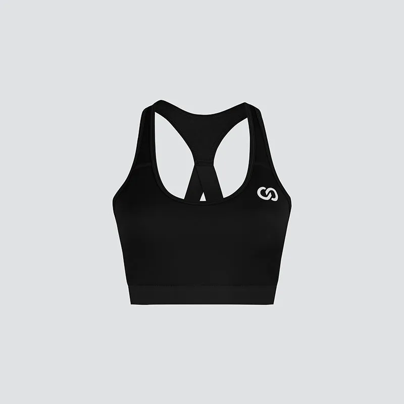 Deep Black Motion Emblem Sports Bra
