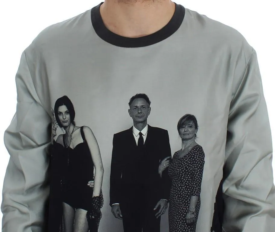 DG FAMILY Print Gray Crewneck Silk Sweater