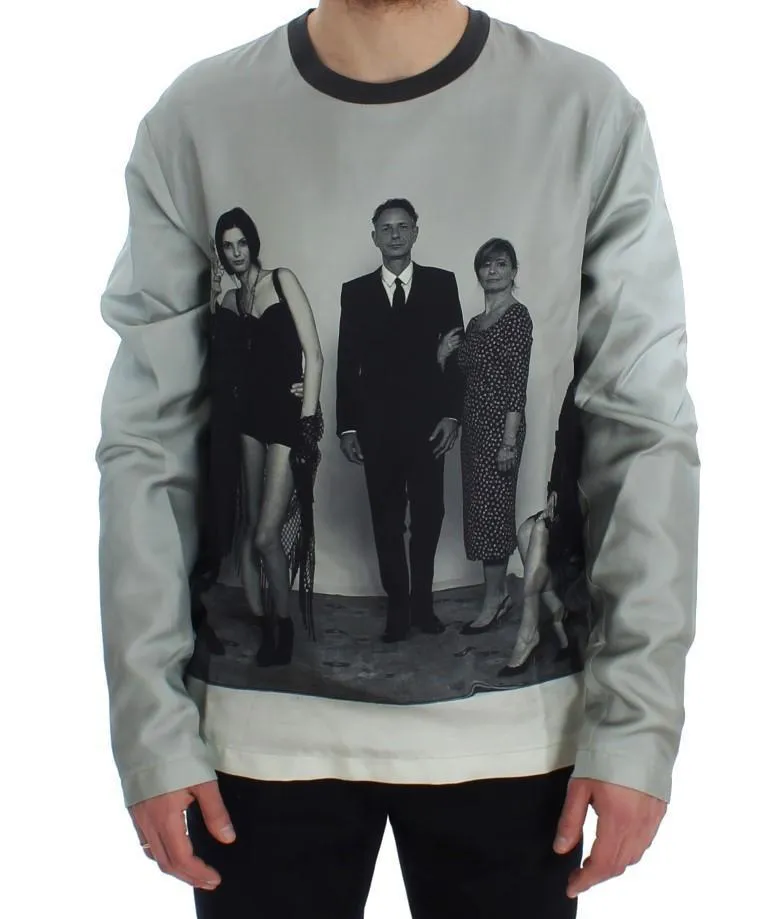 DG FAMILY Print Gray Crewneck Silk Sweater