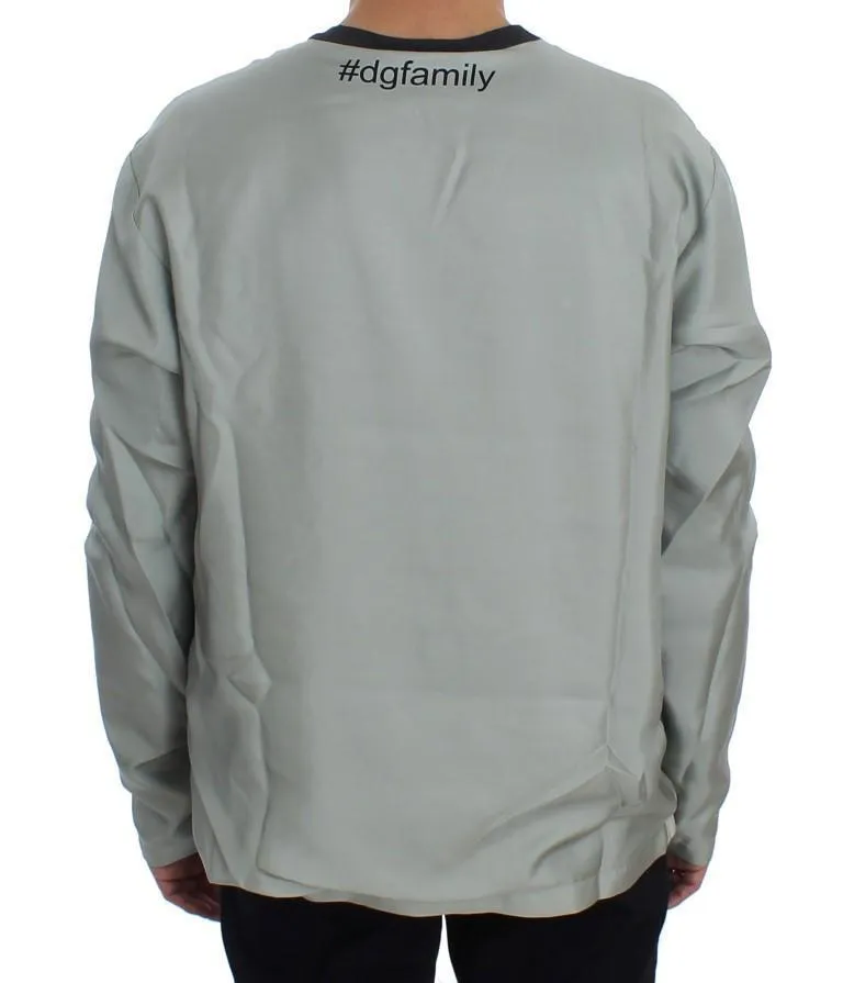 DG FAMILY Print Gray Crewneck Silk Sweater