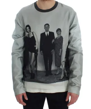 DG FAMILY Print Gray Crewneck Silk Sweater