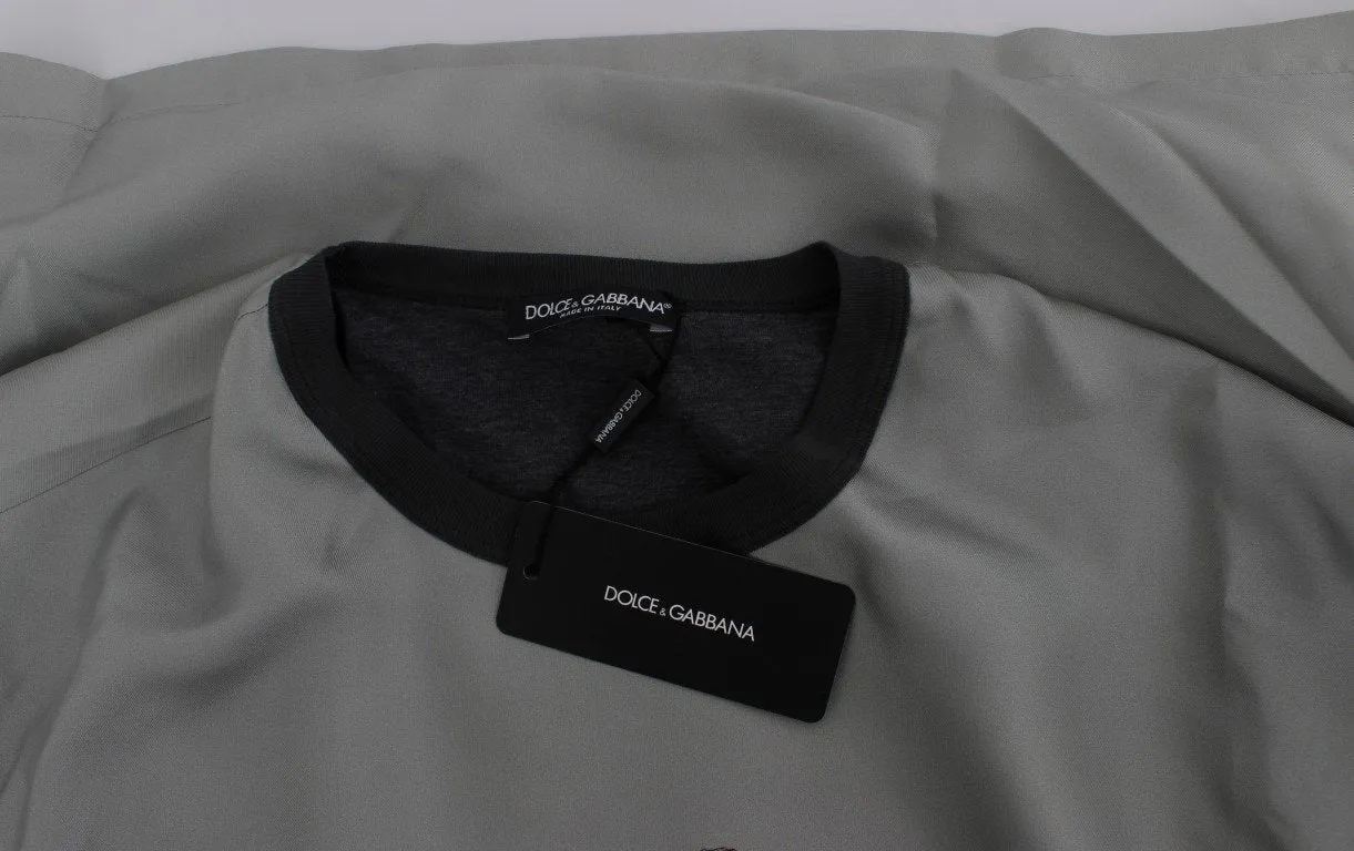 DG FAMILY Print Gray Crewneck Silk Sweater
