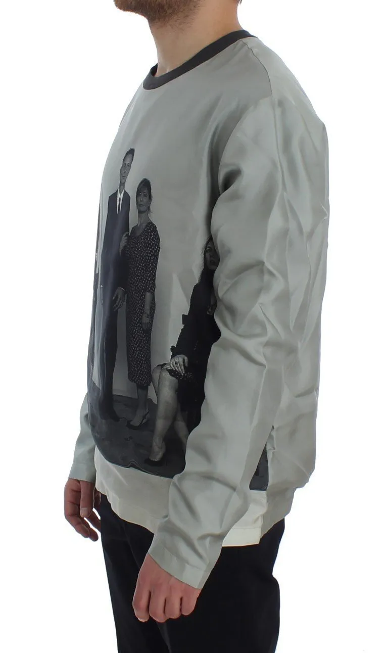 DG FAMILY Print Gray Crewneck Silk Sweater
