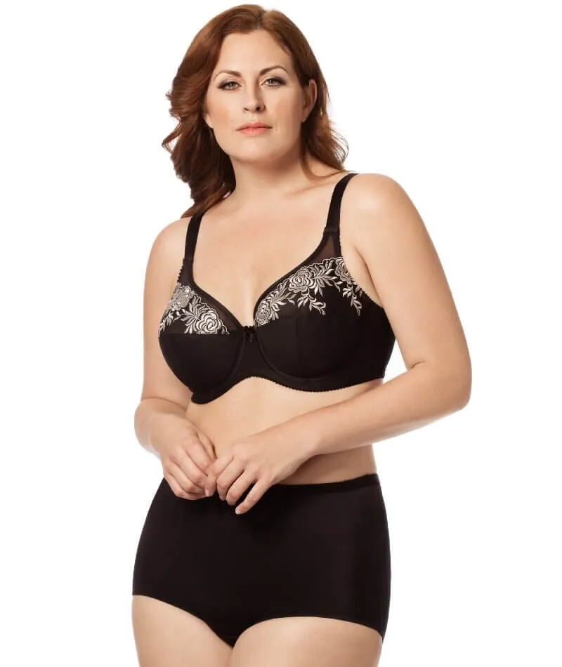 Elila Embroidered Microfiber Underwired Bra - Black Silver