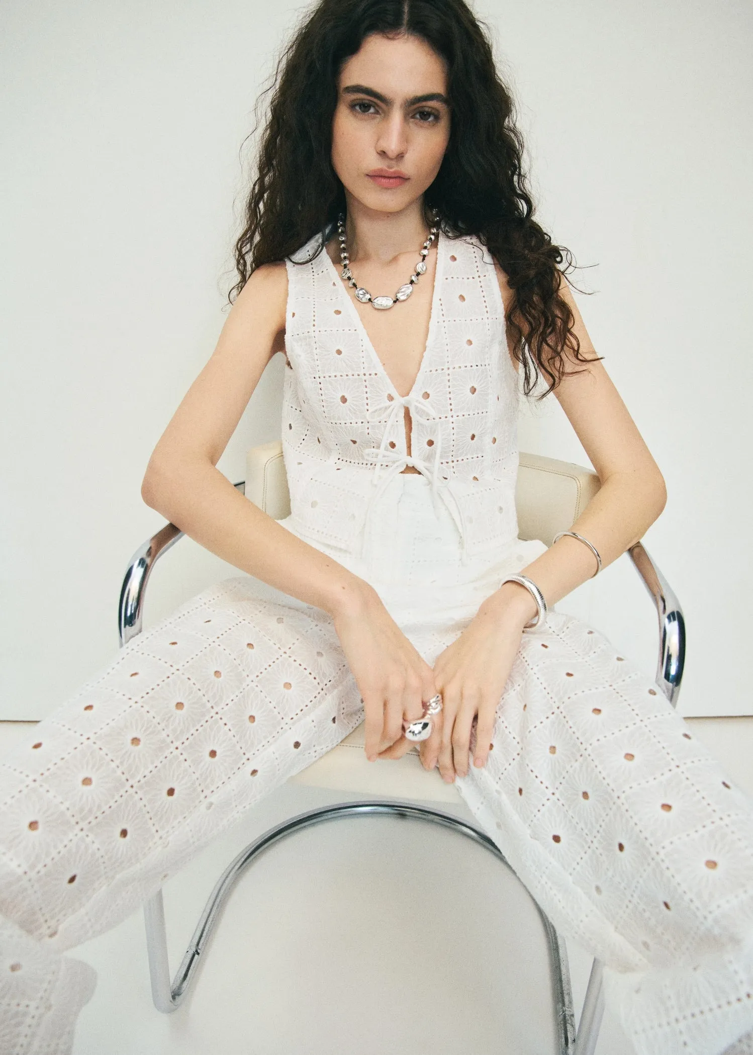 Embroidered cotton waistcoat with bows